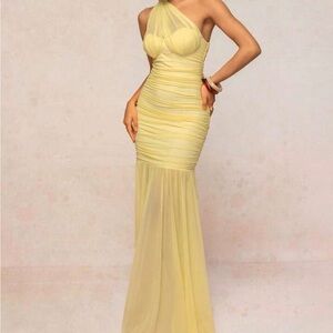SHEIN Yellow One-Shoulder Maxi Dress